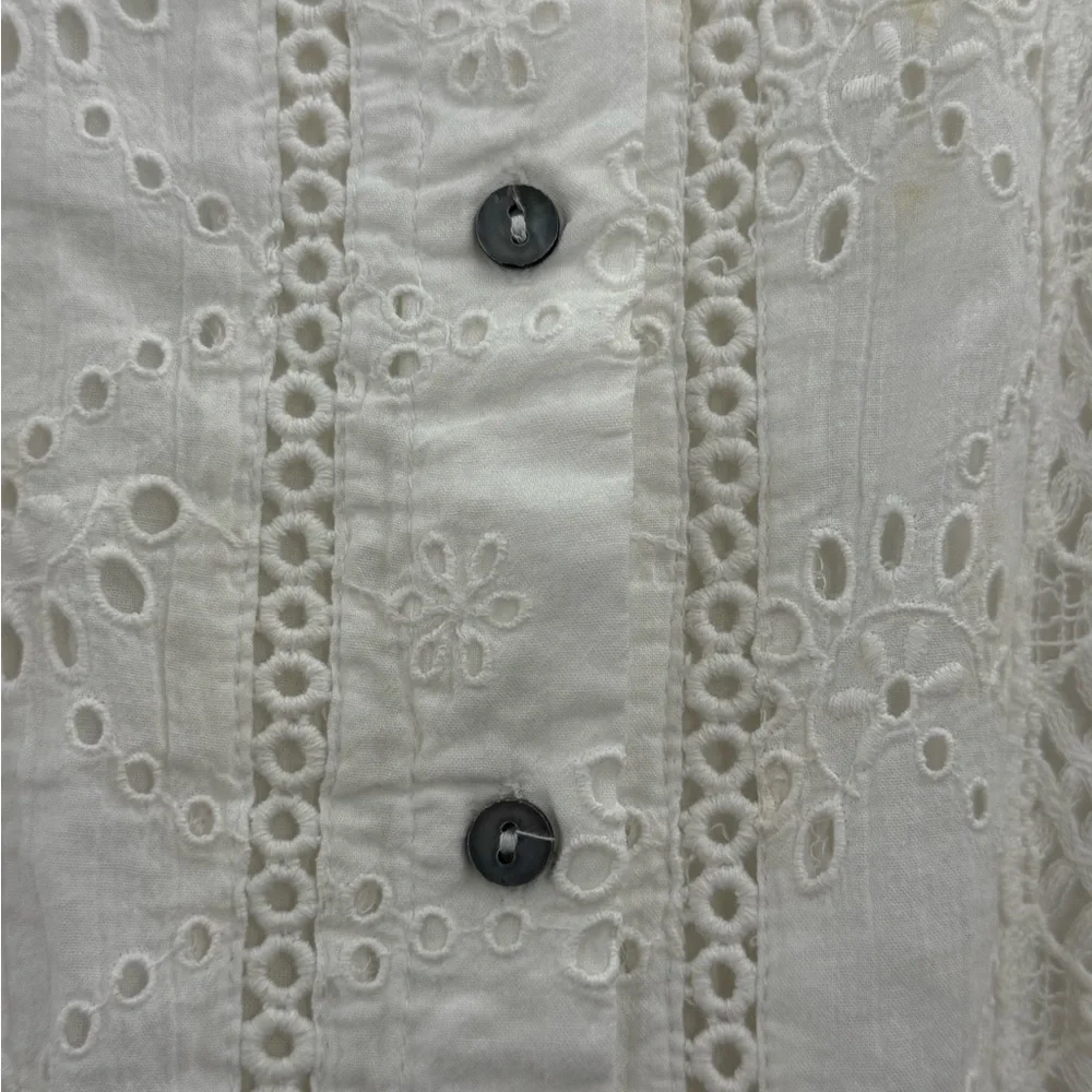 Sundance White Eyelet Lace XL Boho Victorian Cottagecore Cotton Button Front Top - Picture 13 of 14